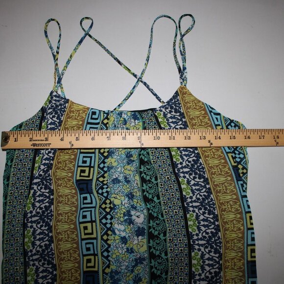 Intu Sz M Navy Yellow Multi Color Floral Asymmetrical Lined 100% Polyester Top - Picture 10 of 12